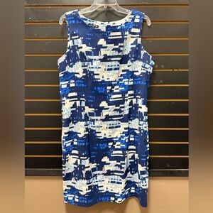 Mario Serrani Italy Blue Abstract Print Sheath Dress Size 16